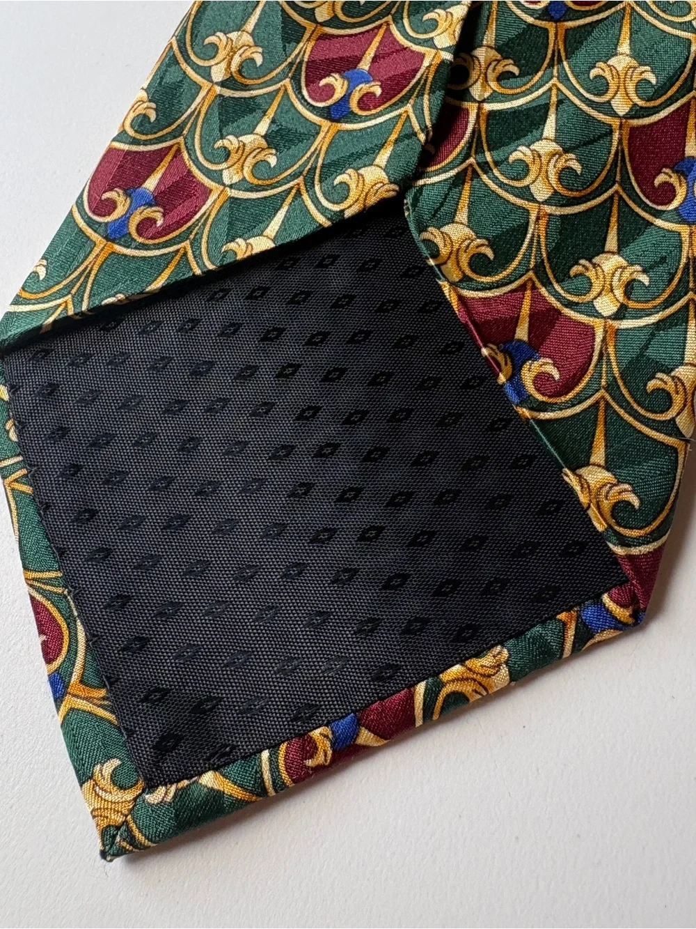 Bill Blass Belle Epoque Silk Tie Green Burgundy Gold Fleur de Lis Vintage